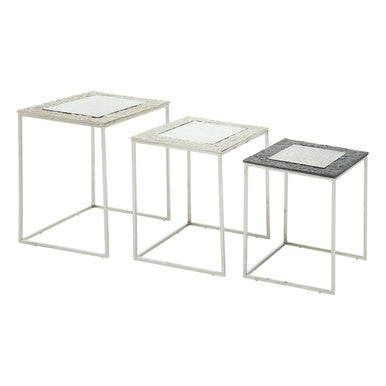 Akola Silver Metal and Glass Set of 3 Nesting Tables