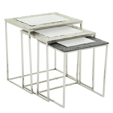 Akola Silver Metal and Glass Set of 3 Nesting Tables