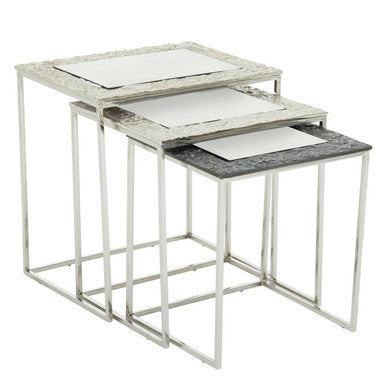 Akola Silver Metal and Glass Set of 3 Nesting Tables