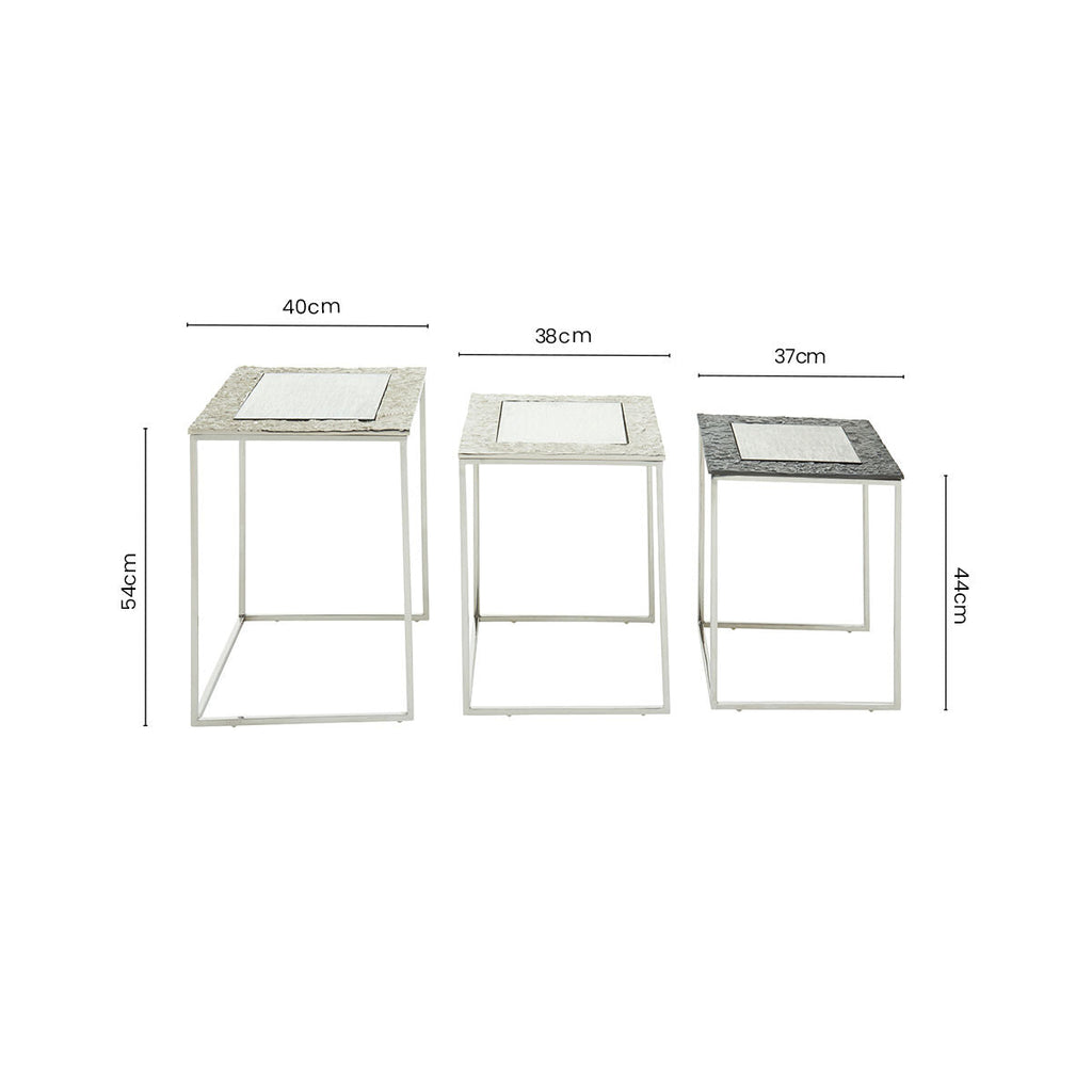 Akola Silver Metal and Glass Set of 3 Nesting Tables