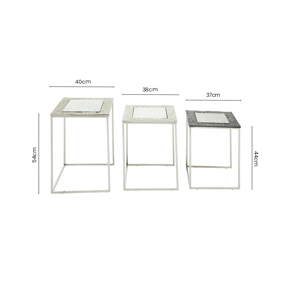 Akola Silver Metal and Glass Set of 3 Nesting Tables