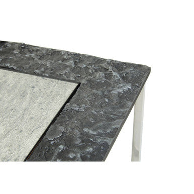 Antique Glass Top Rectangular Set of 3 Nesting Side Tables with Nickel and Gunmetal Frame, Akola