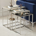 Akola Silver Metal and Glass Set of 3 Nesting Tables