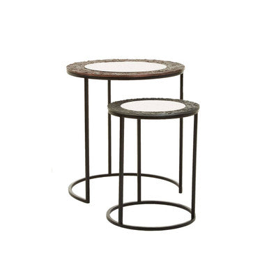 Akola Copper Metal and Glass Set of 2 Nesting Tables