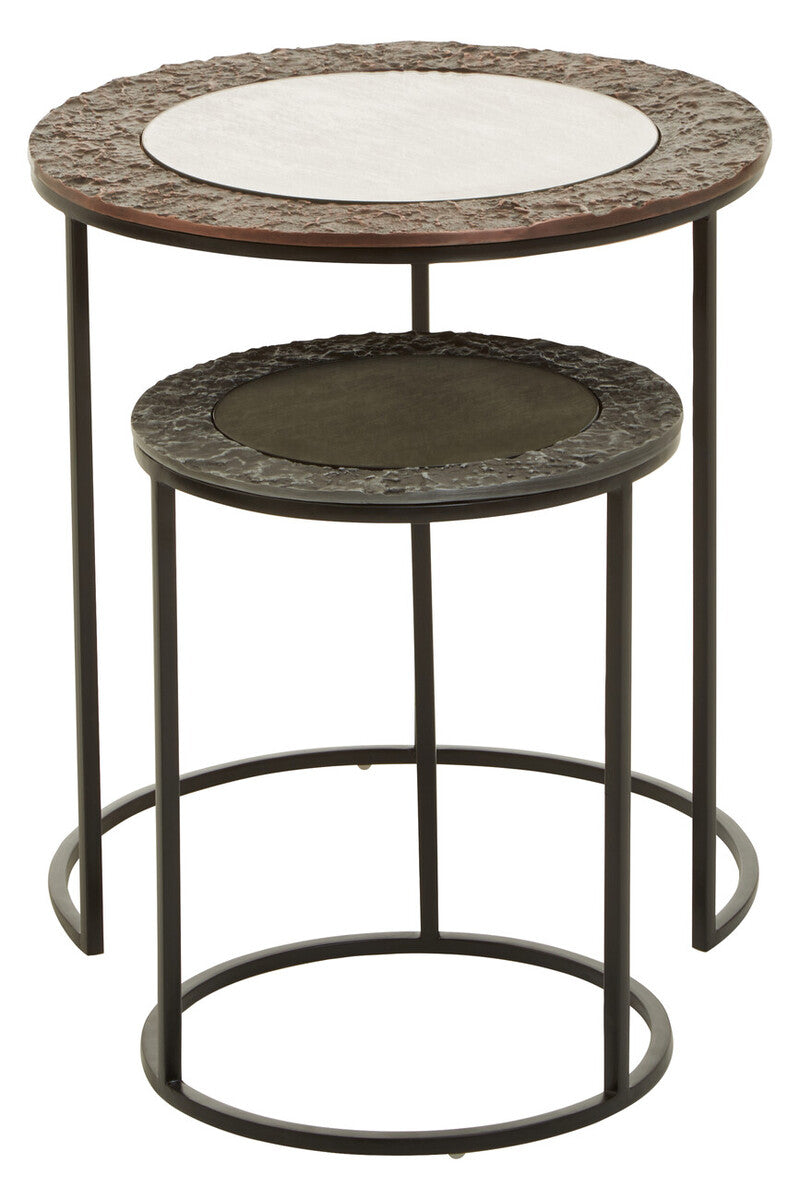 Akola Copper Metal and Glass Set of 2 Nesting Tables