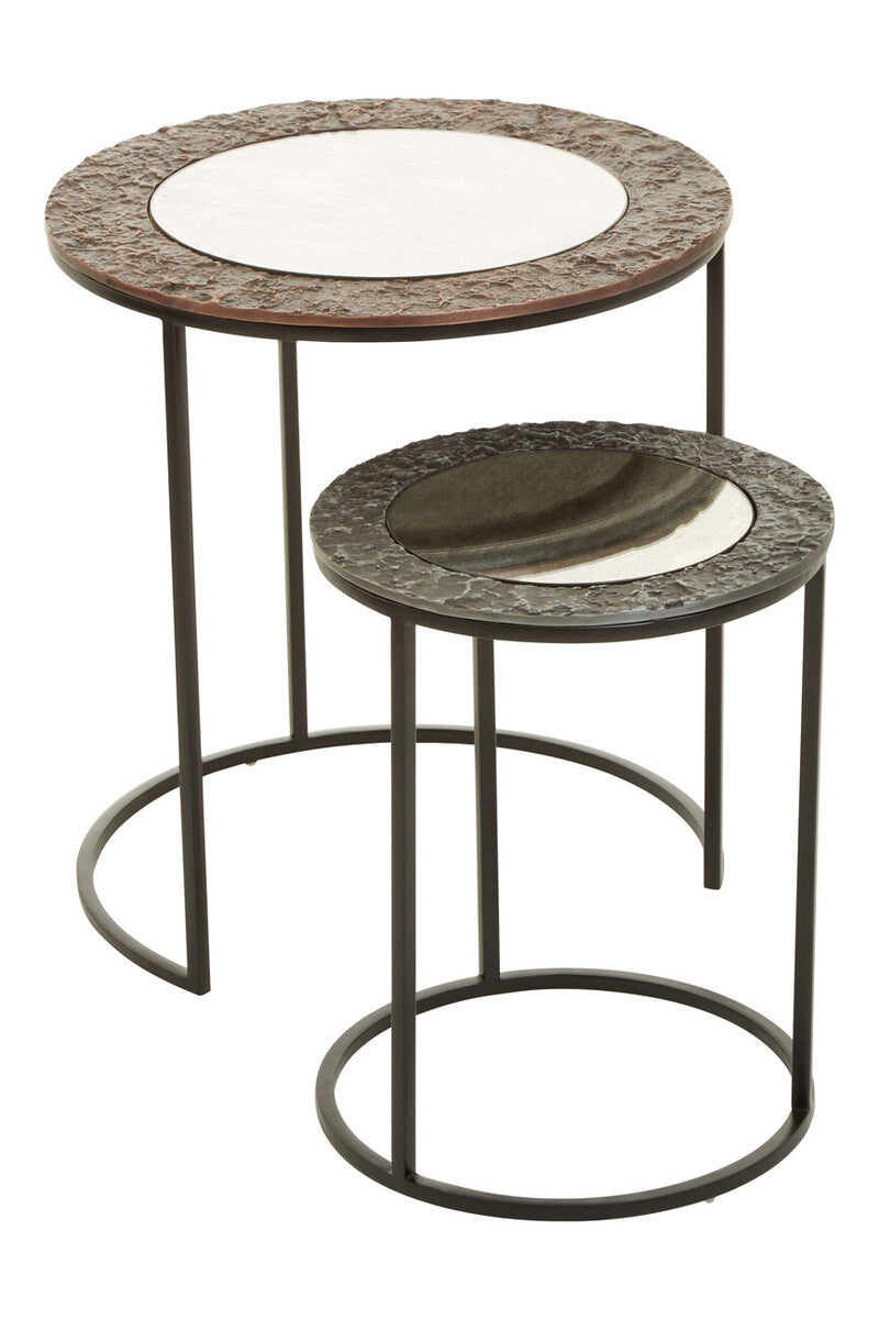 Akola Copper Metal and Glass Set of 2 Nesting Tables
