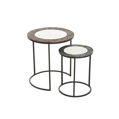 Akola Copper Metal and Glass Set of 2 Nesting Tables