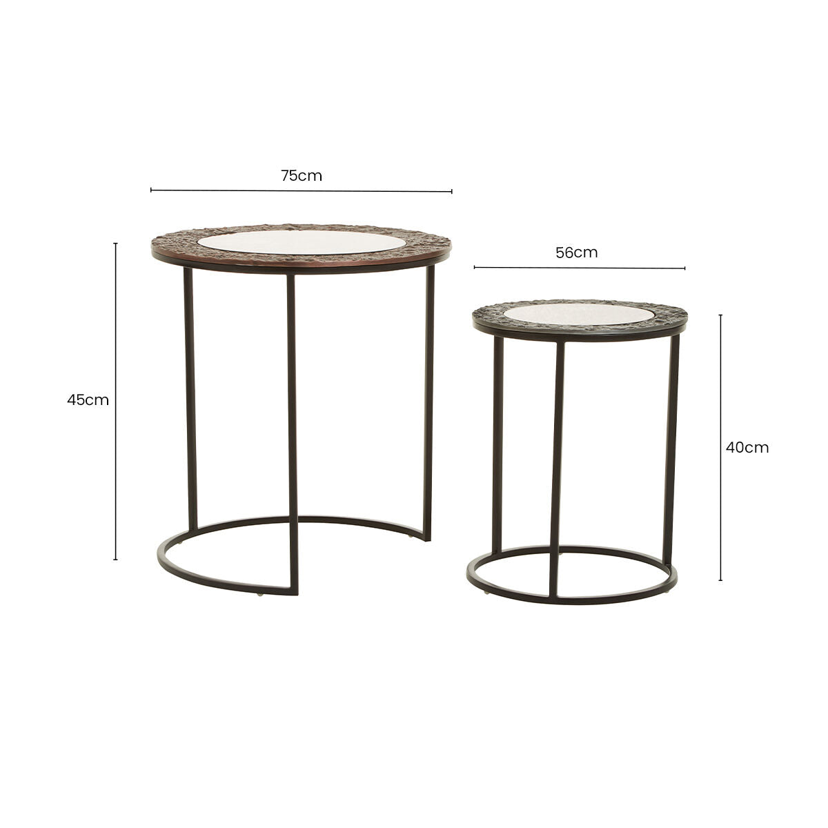 Akola Copper Metal and Glass Set of 2 Nesting Tables