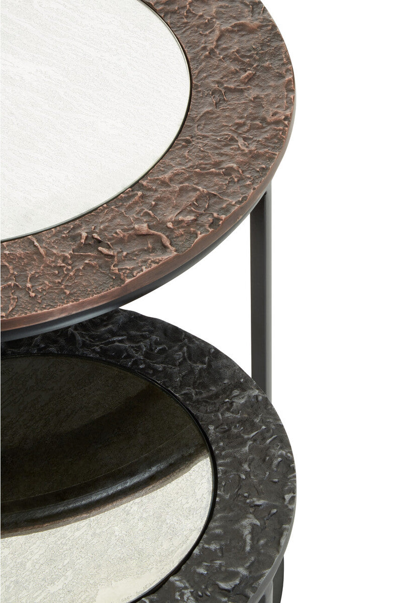 Akola Copper Metal and Glass Set of 2 Nesting Tables