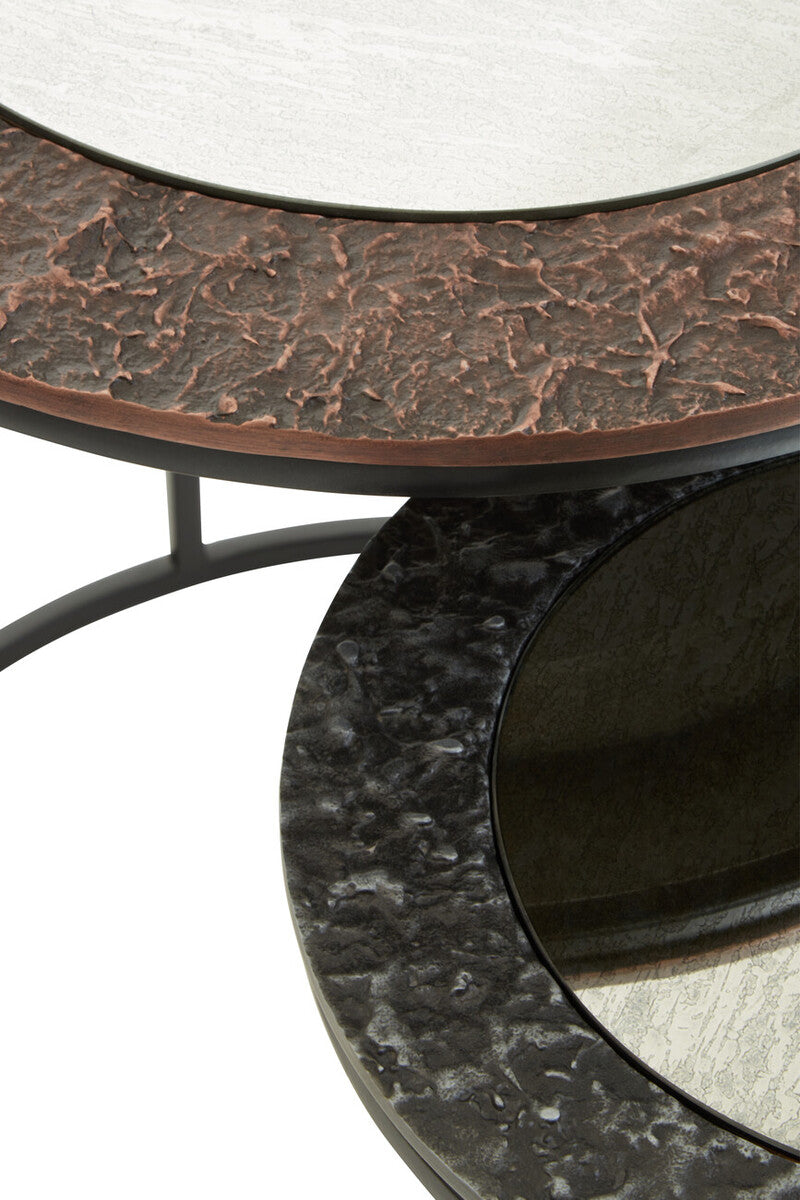 Akola Copper Metal and Glass Set of 2 Nesting Tables