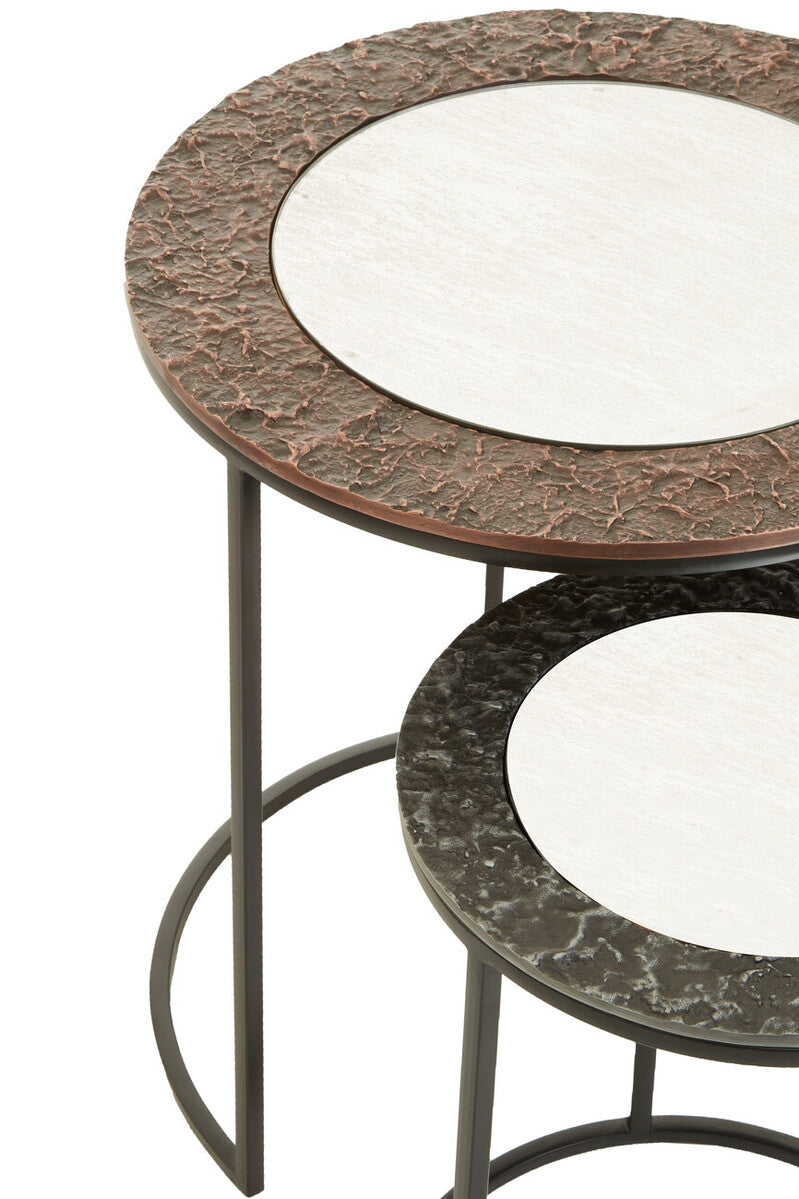 Akola Copper Metal and Glass Set of 2 Nesting Tables