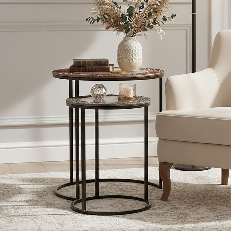 Akola Copper Metal and Glass Set of 2 Nesting Tables