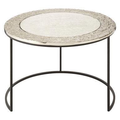 Antiqued Glass Tops Set of 2 Round Nesting Coffee Tables with Black Metal Frame, Akola