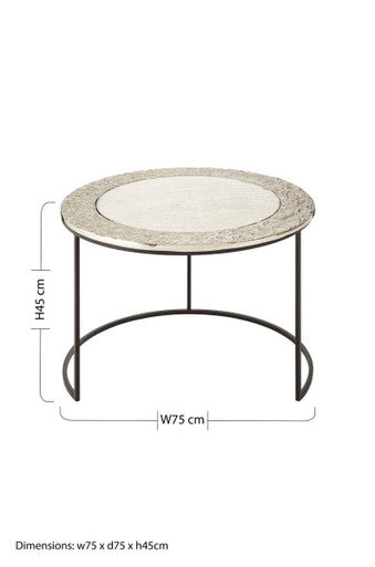 Antiqued Glass Tops Set of 2 Round Nesting Coffee Tables with Black Metal Frame, Akola