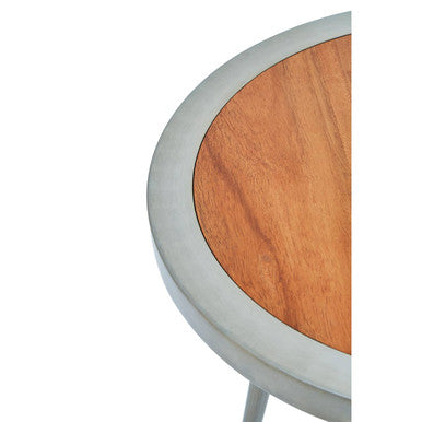 Natural Acacia Wood Round Side Table with Gold Aluminium Border and Legs, Almora