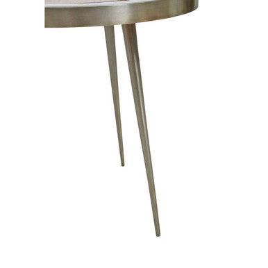 Natural Acacia Wood Round Side Table with Gold Aluminium Border and Legs, Almora