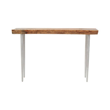 Rustic Natural Acacia Wood Console Table with Silver Aluminium Inlay Frame, Almora