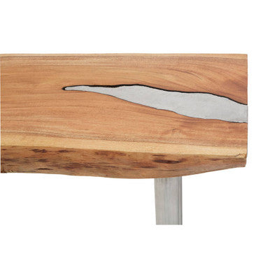 Rustic Natural Acacia Wood Console Table with Silver Aluminium Inlay Frame, Almora