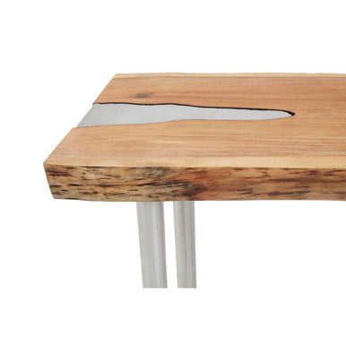 Rustic Natural Acacia Wood Console Table with Silver Aluminium Inlay Frame, Almora
