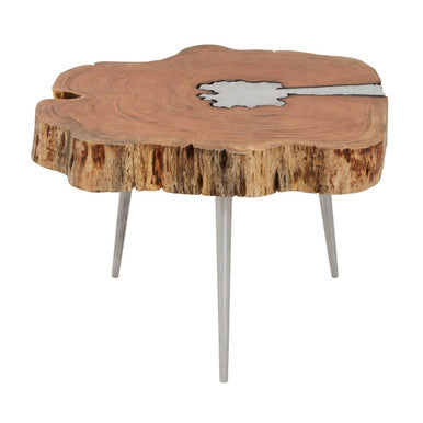 Almora Natural Acacia Wood Log Coffee Table with Silver Aluminium Legs