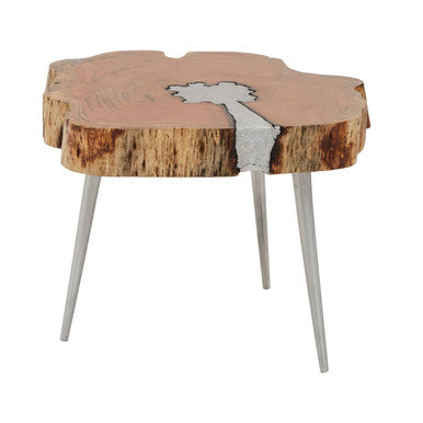 Almora Natural Acacia Wood Log Coffee Table with Silver Aluminium Legs