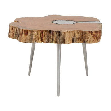 Almora Natural Acacia Wood Log Coffee Table with Silver Aluminium Legs