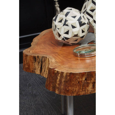Almora Natural Acacia Wood Log Coffee Table with Silver Aluminium Legs