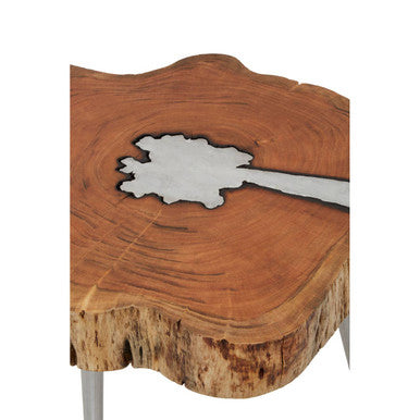 Natural Acacia Wood Log Slice Coffee Table with Silver Centre Detail and Aluminium Splayed Legs, Almora