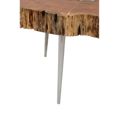 Almora Natural Acacia Wood Log Coffee Table with Silver Aluminium Legs