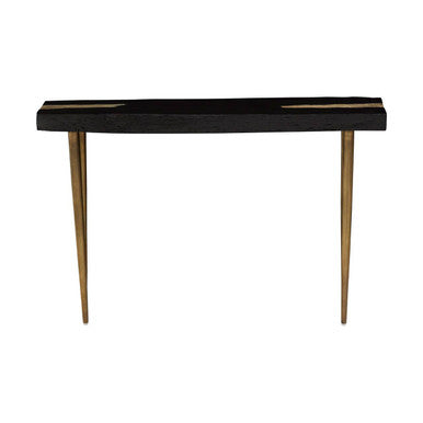 Black Acacia Wood Console Table with Gold Aluminium Filling Detail and Gold Metal Legs, Asamra