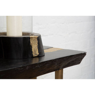 Black Acacia Wood Console Table with Gold Aluminium Filling Detail and Gold Metal Legs, Asamra