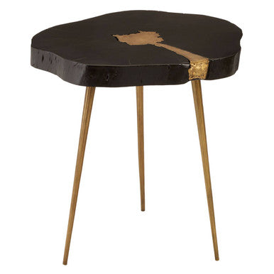 Black Acacia Wood Side Table with Gold Accent, Asamra