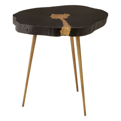 Black Acacia Wood Side Table with Gold Accent, Asamra