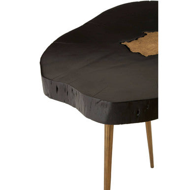 Black Acacia Wood Side Table with Gold Accent, Asamra