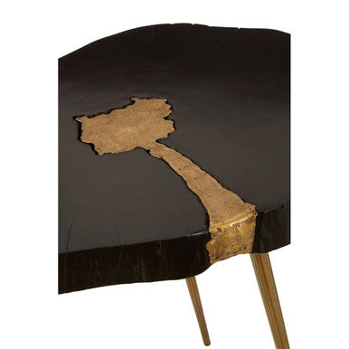 Black Acacia Wood Side Table with Gold Accent, Asamra