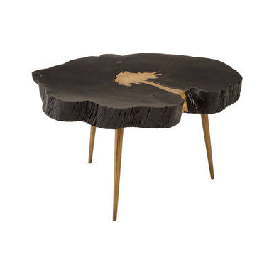 Black Acacia Wood Slice Side Table with Gold Metallic Centre and Aluminium Legs | Asamra