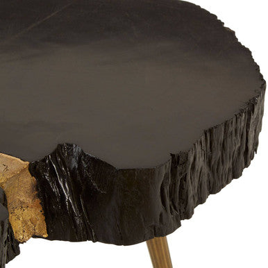 Black Acacia wood Slice Side Table with Gold Metallic Centre and Aluminium Legs, Asamra