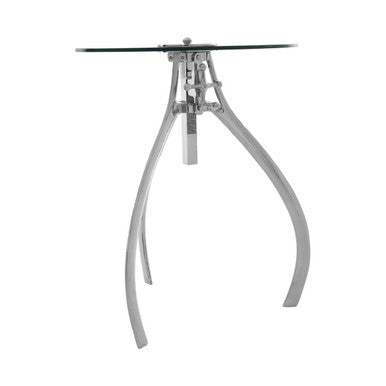 Nickel Finish Crank Mechanism Height Adjustable Table with Clear Glass Top, Maxi