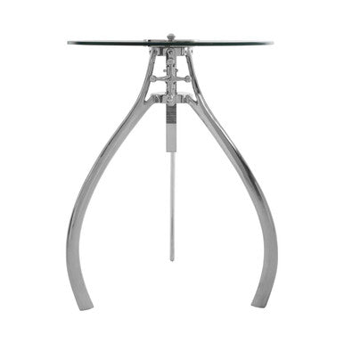 Nickel Finish Crank Mechanism Height Adjustable Table with Clear Glass Top, Maxi