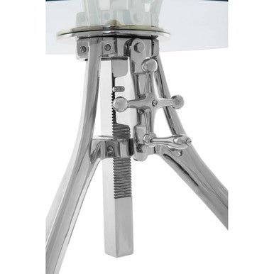 Nickel Finish Crank Mechanism Height Adjustable Table with Clear Glass Top, Maxi