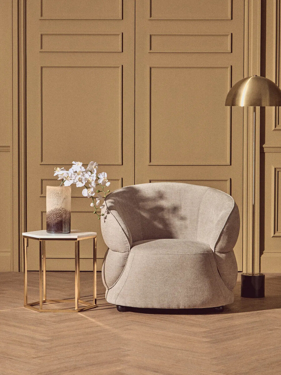 White Marble Tops Hexagonal Side Tables with Gold Finish Metal Frame, Templar
