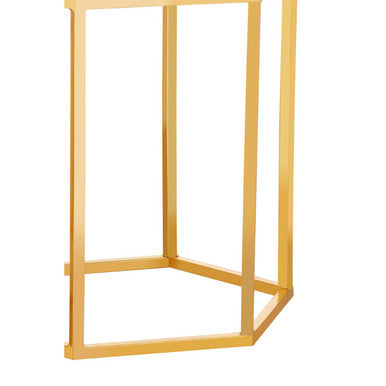 White Marble Tops Hexagonal Side Tables with Gold Finish Metal Frame, Templar