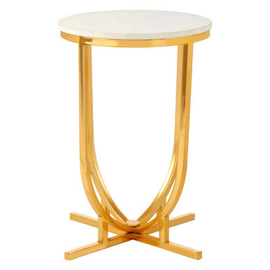 White Marble Tops Round Side Tables with Gold Finish Metal Frame, Templar