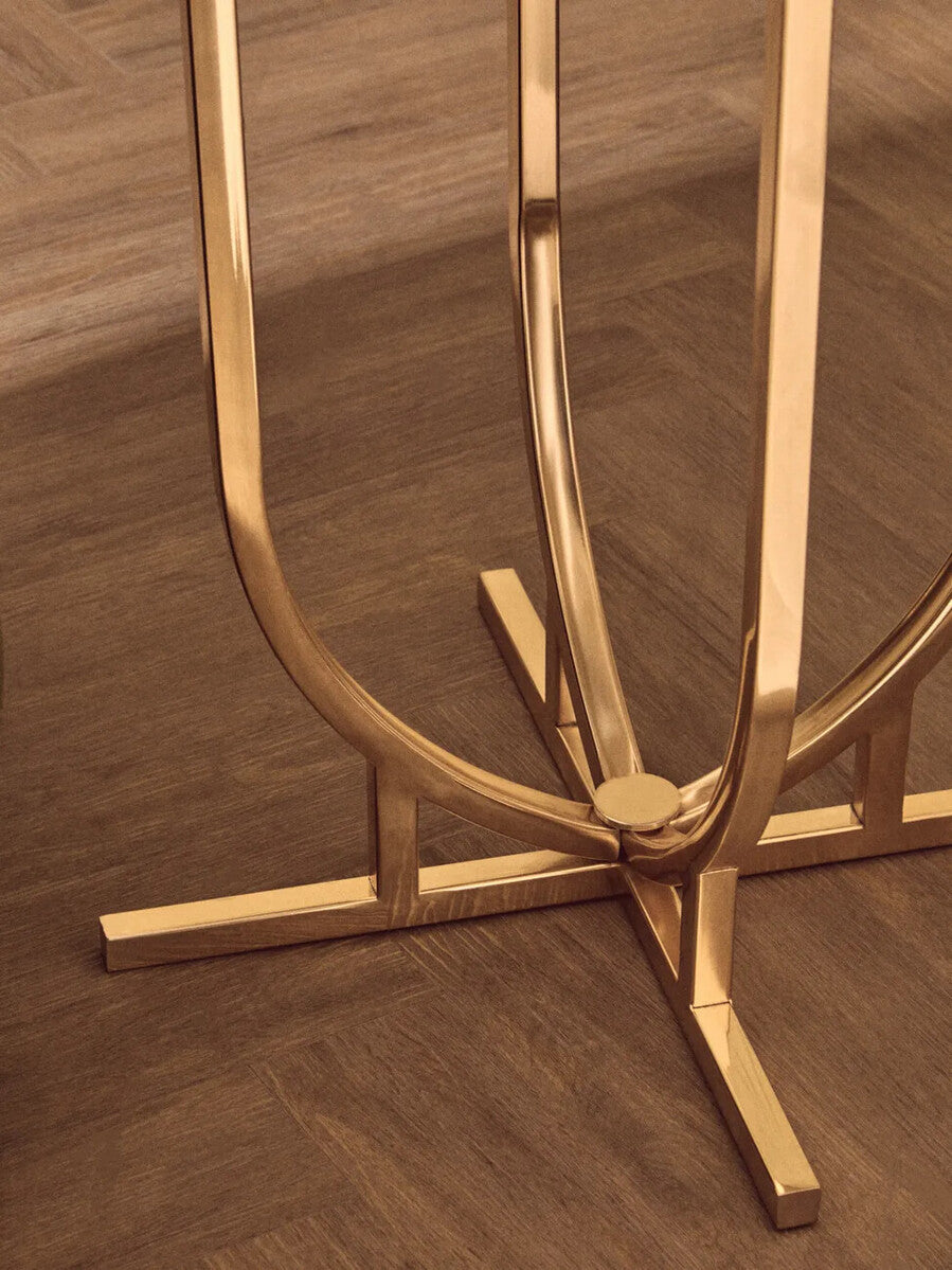 White Marble Tops Round Side Tables with Gold Finish Metal Frame, Templar