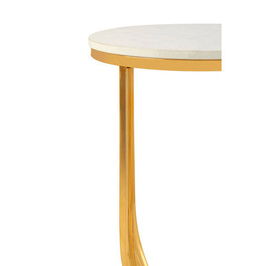 White Marble Tops Round Side Tables with Gold Finish Metal Frame, Templar
