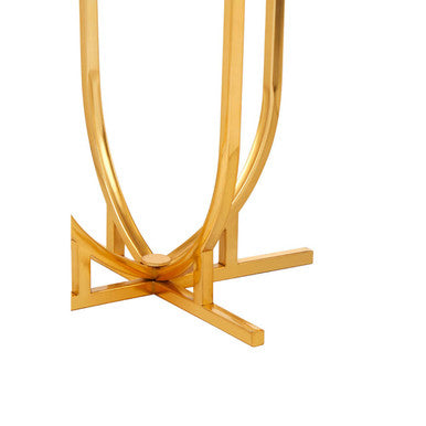 White Marble Tops Round Side Tables with Gold Finish Metal Frame, Templar