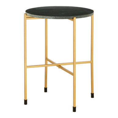 Large Green Marble Top Round Side Table with Warm Gold Stainless Steel Base, Templar