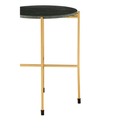 Large Green Marble Top Round Side Table with Warm Gold Stainless Steel Base, Templar