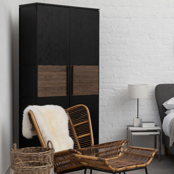 Salvar 2 Tone Oak Wood Tall Cabinet