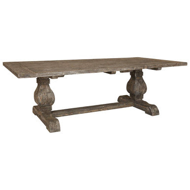 Brown Rustic Recycled Pine Wood Dining Table with Traditional Pedestal Legs, Lovina